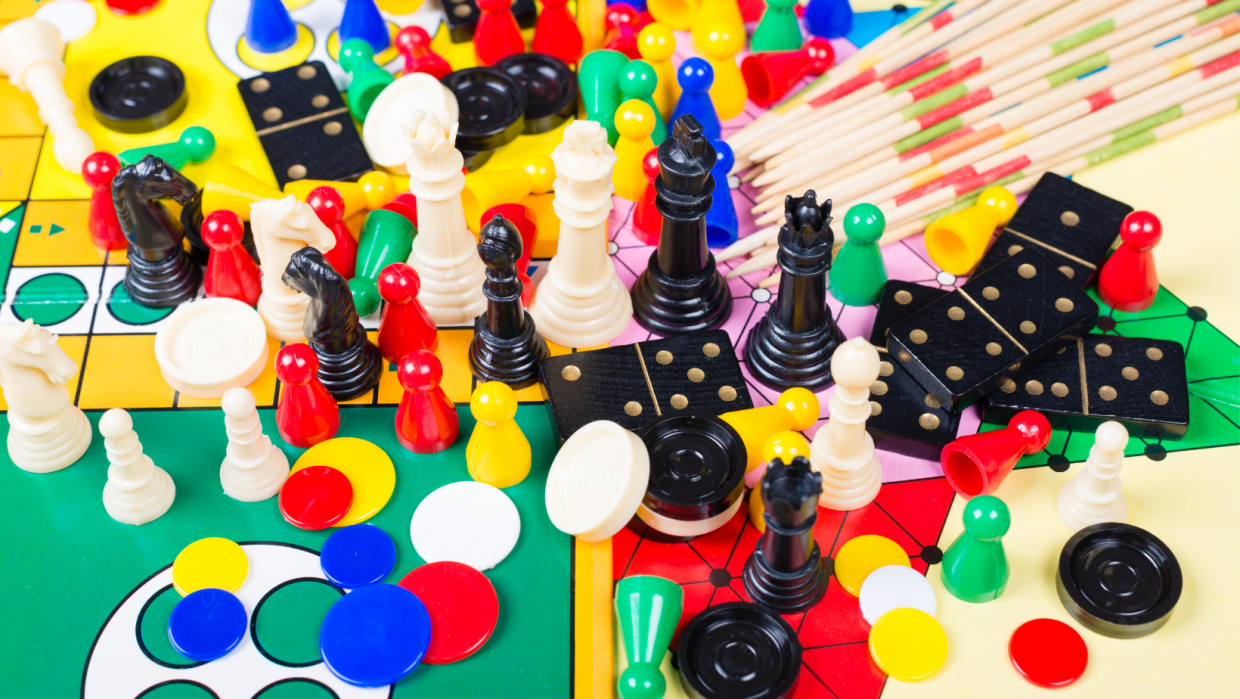 Mismash of popular board game pieces.