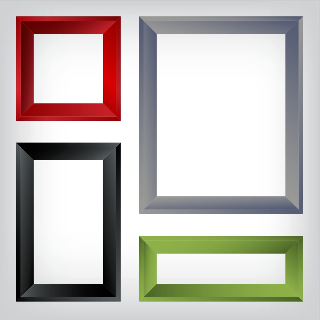 An image of four frames of various sizes and colors
