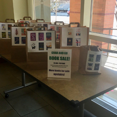 Grab and Go book sale bags in the Schlow Library Lobby