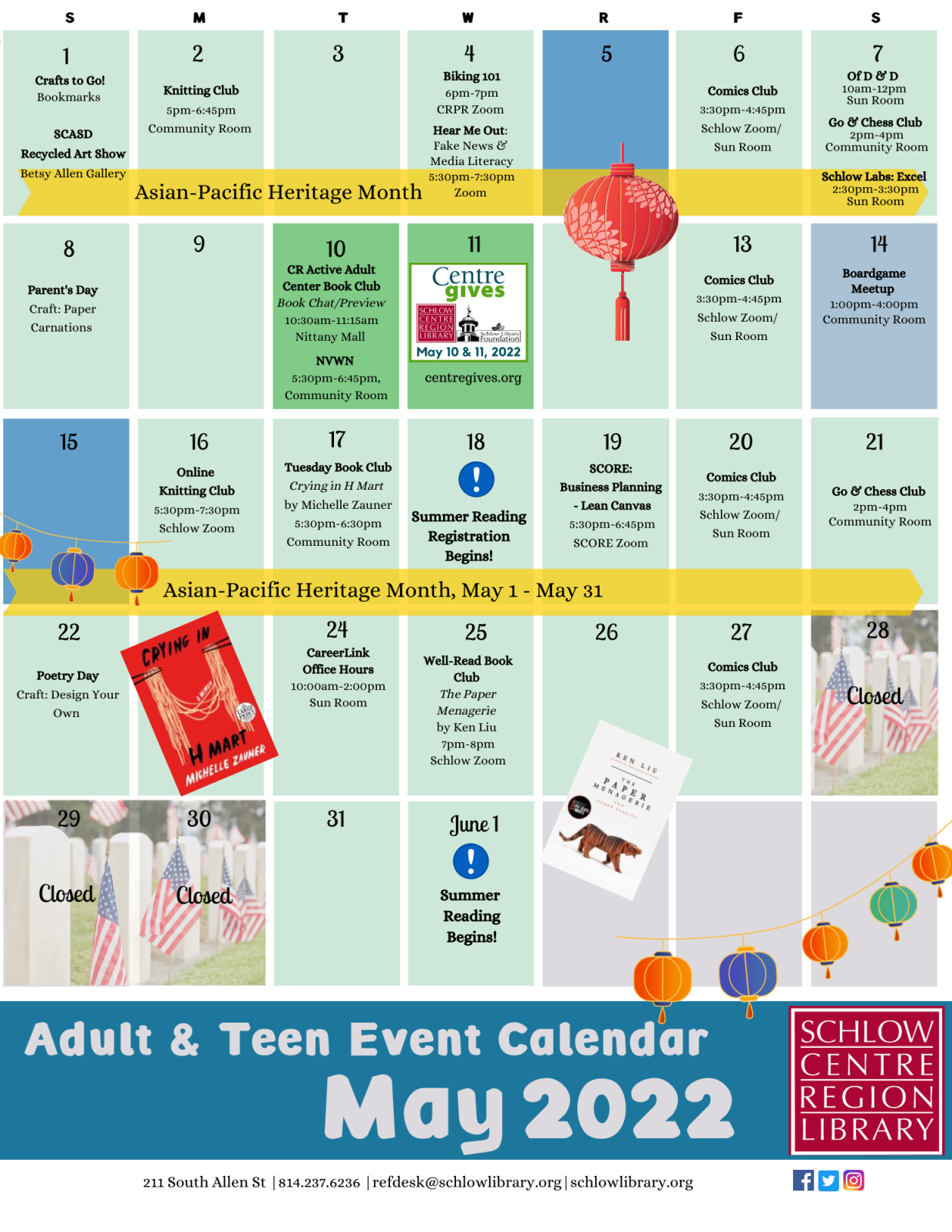 Calendar of events for May 2022