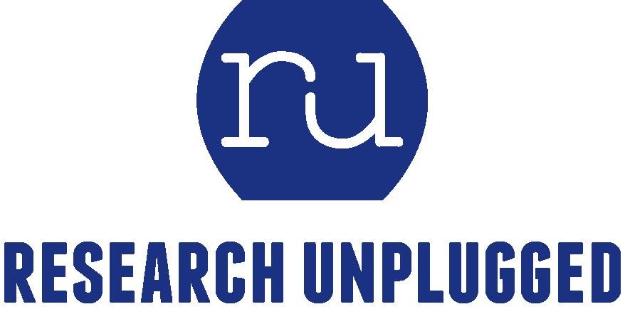 Letters RU in oval with Research Unplugged below