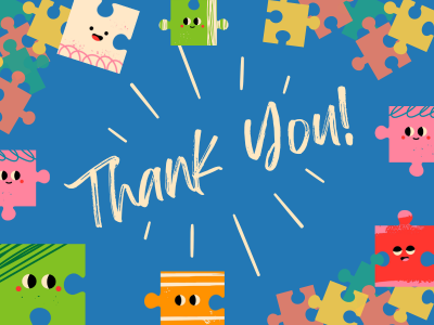 Image of cute puzzle pieces and text that says, "Thank you"