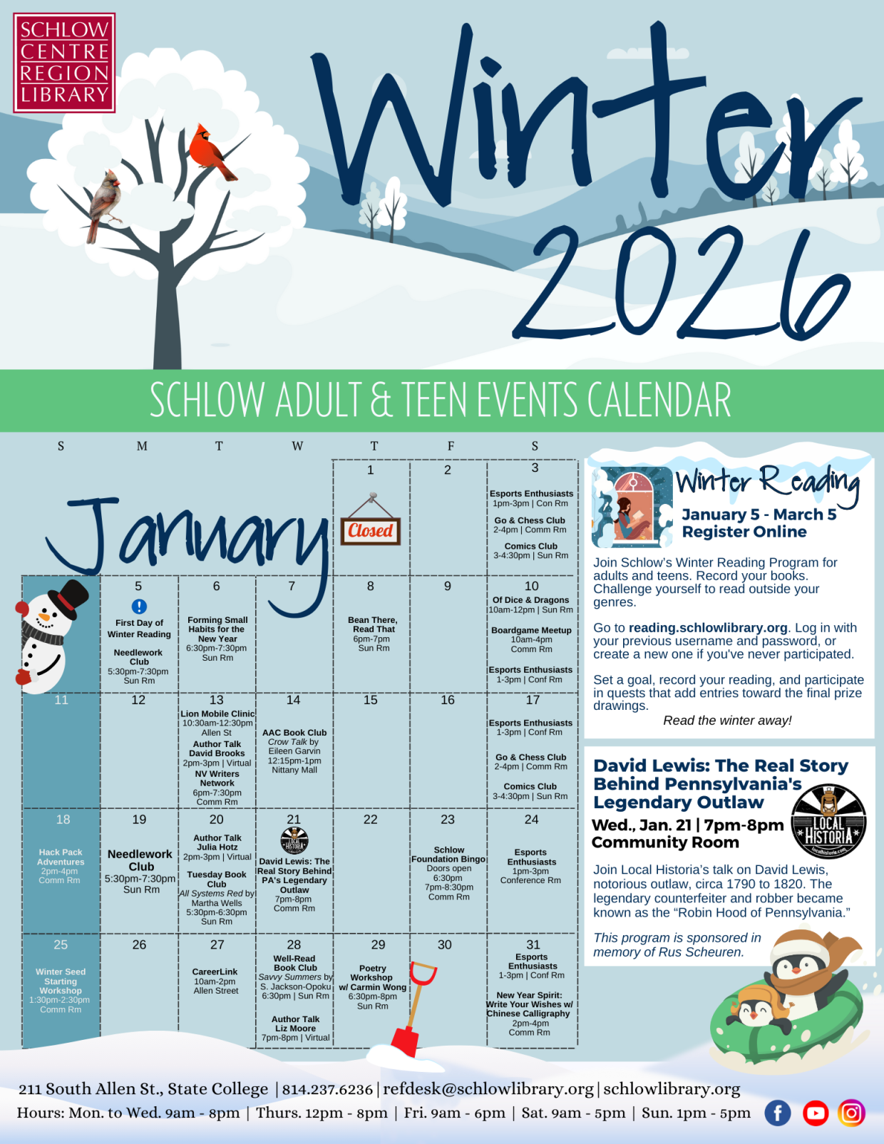 Front image of 2026 Winter Adult and Teen Calendar