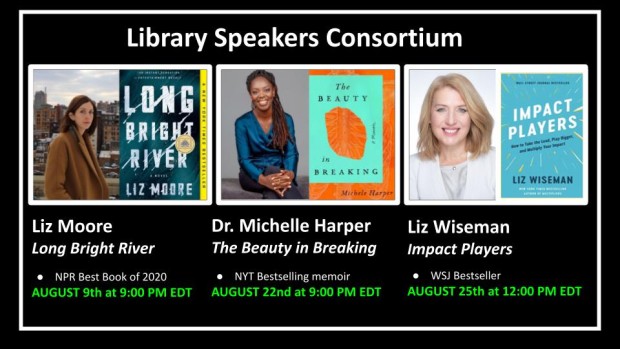 Image of Liz Moore and the next two authors in the Library Speakers Consortium Series