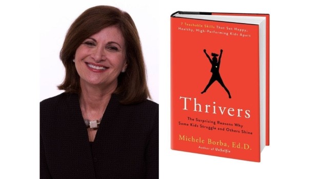 Image of Dr. Michele Borba and her book cover, Thrivers