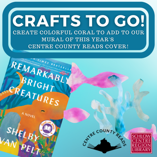 Photo of coral craft with cover of Remarkably Bright Creatures