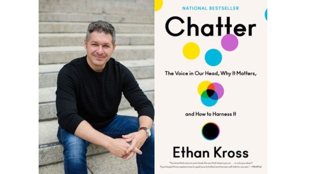 Image of author Ethan Kross and book cover for Chatter