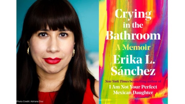 Image of author Erika Sanchez and book clover for Crying in the Bathroom