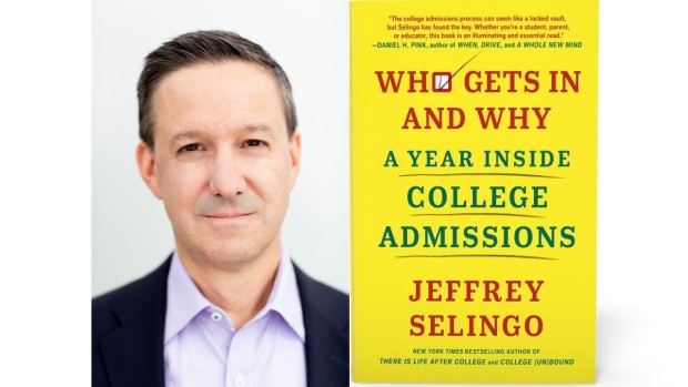 photo of Jeff Salingo next to the cover of his book Who Gets In and Why