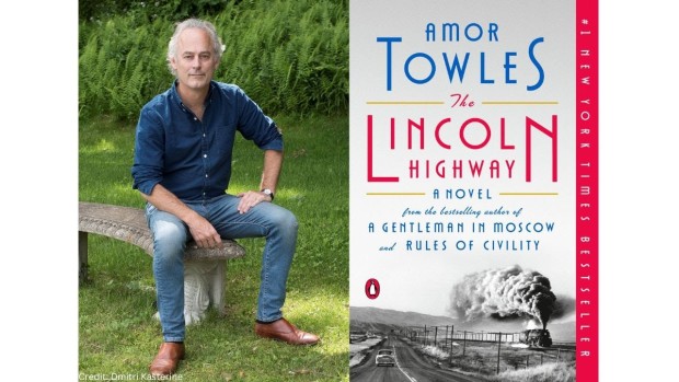 photo of amor towles and an image of the lincoln highway novel