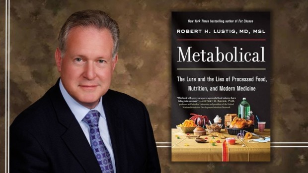 Image of Dr. Lustig and his book cover for Metabolical