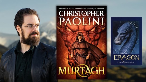 Image of Chris Paolini and his book covers