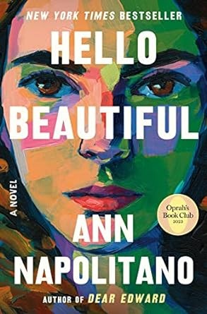 cover art of hello beautiful; there is a woman's face in color block style