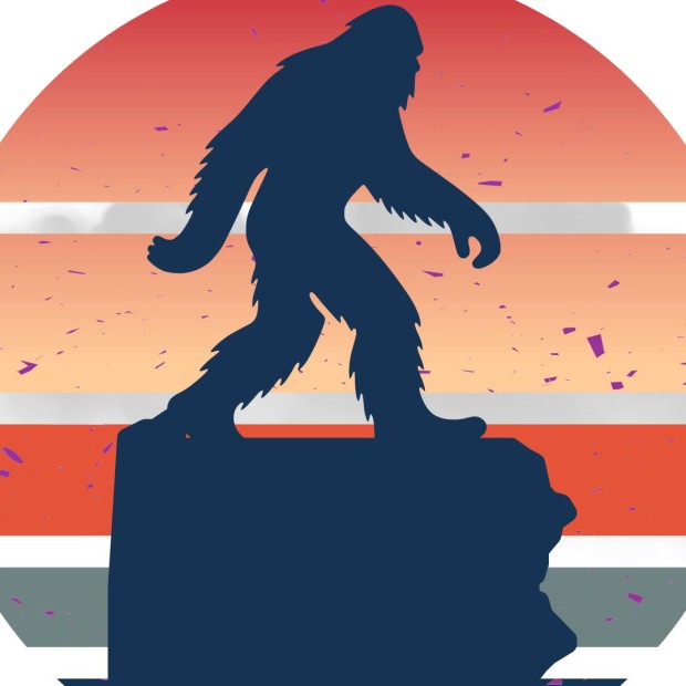 Silhouette image of bigfoot on top of the silhouette of Pennsylvania