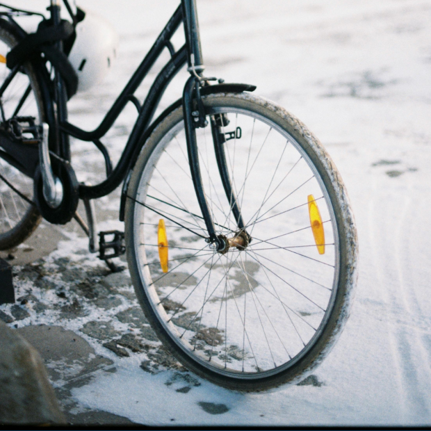 Image of bicycle with snow on the ground