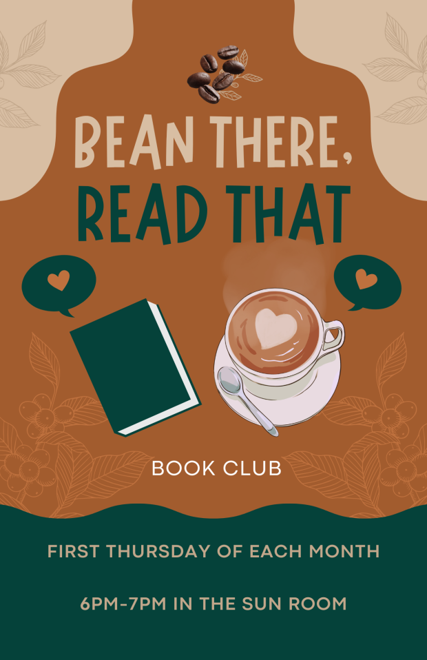 Book and coffee with text Bean There, Read That book club