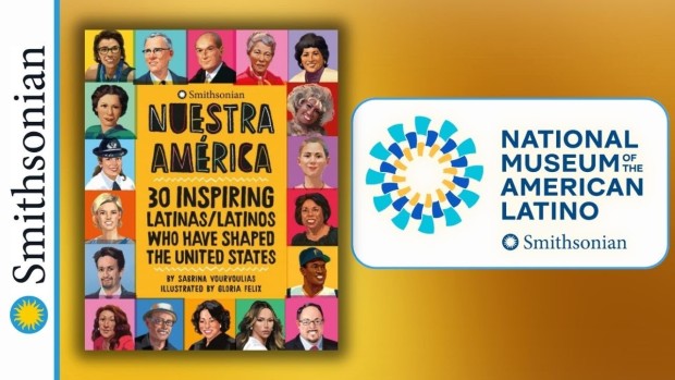 Image of Nuestra America book cover and Smithsonian sun logo