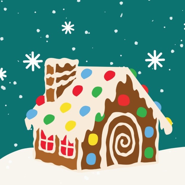 Gingerbread house in the snow
