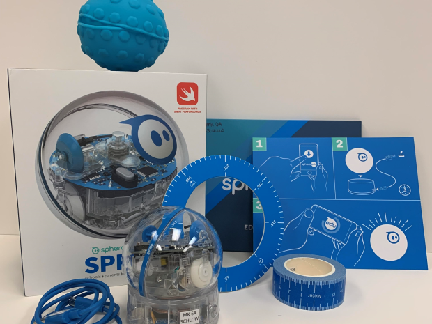 Photo of a sphero box and the robot it comes with
