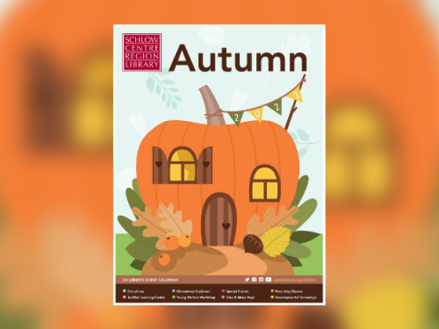 Cover of the Fall 2022 Children's Events calendar against a blurred background