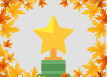 A Star award is pictured centered among a border of autumn leaves