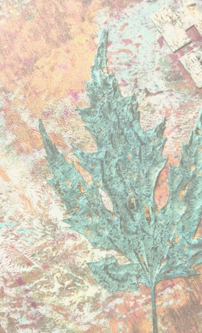 Collage with bright green leaf by Johanna Jackson