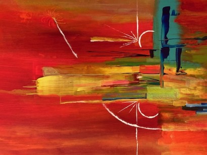 Orange and gold acrylic abstract painting by Barry King