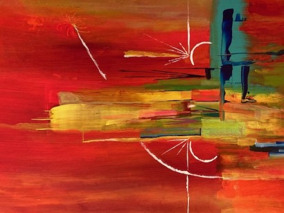 Orange and gold acrylic abstract painting by Barry King