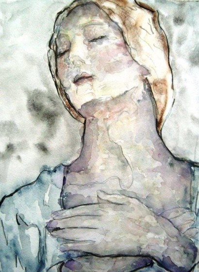 Image of the bust of a woman, done in watercolor by Michele Rivera