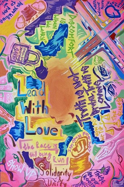 Lead with Love, Acrylic on canvas, 24" by 36" (by Ebunoluwa Odusanya and Samantha Peacock)