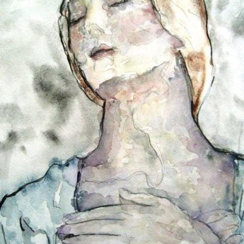 Image of the bust of a woman, done in watercolor by Michele Rivera