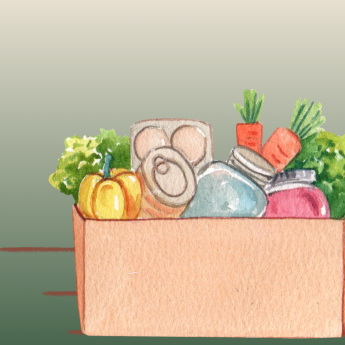 Food stuff in a cardboard box